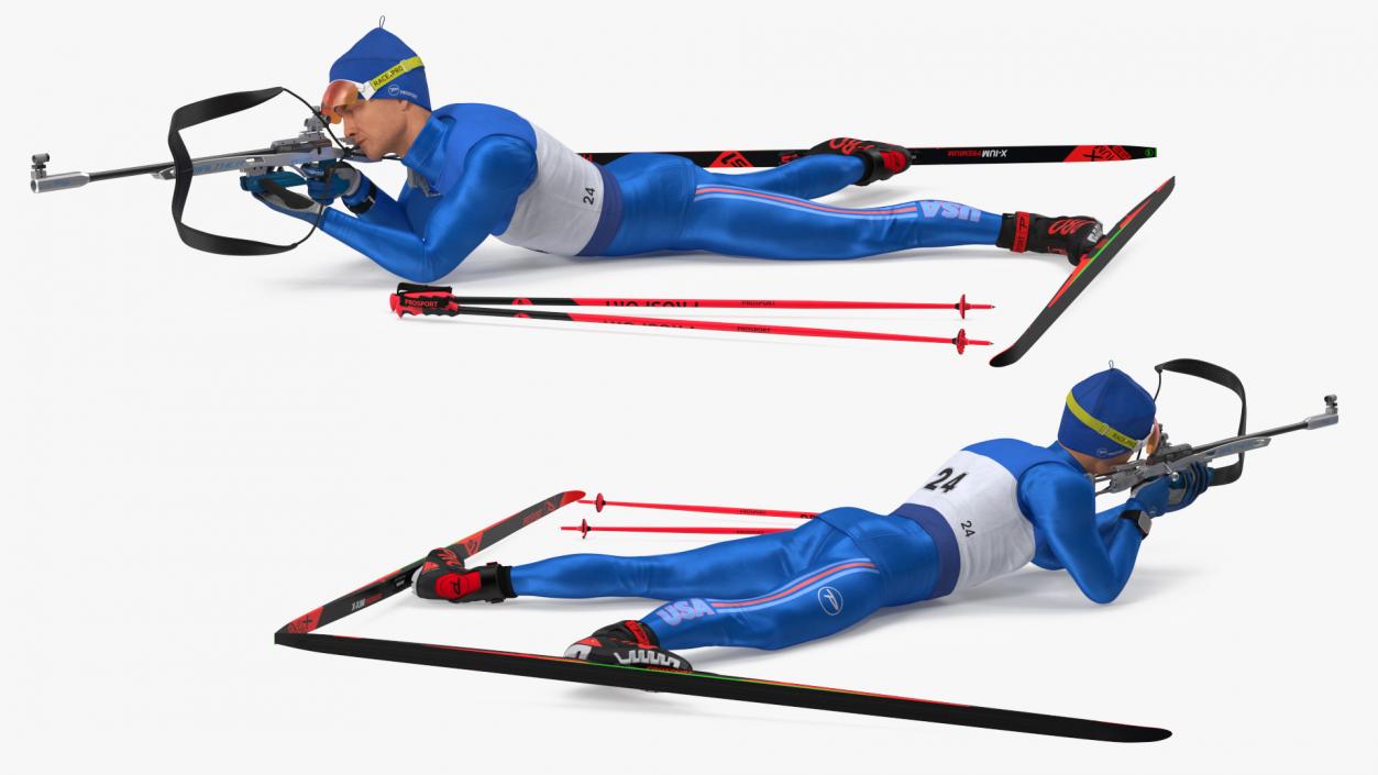 Biathlete Fully Equipped USA Team Shooting Pose 3D