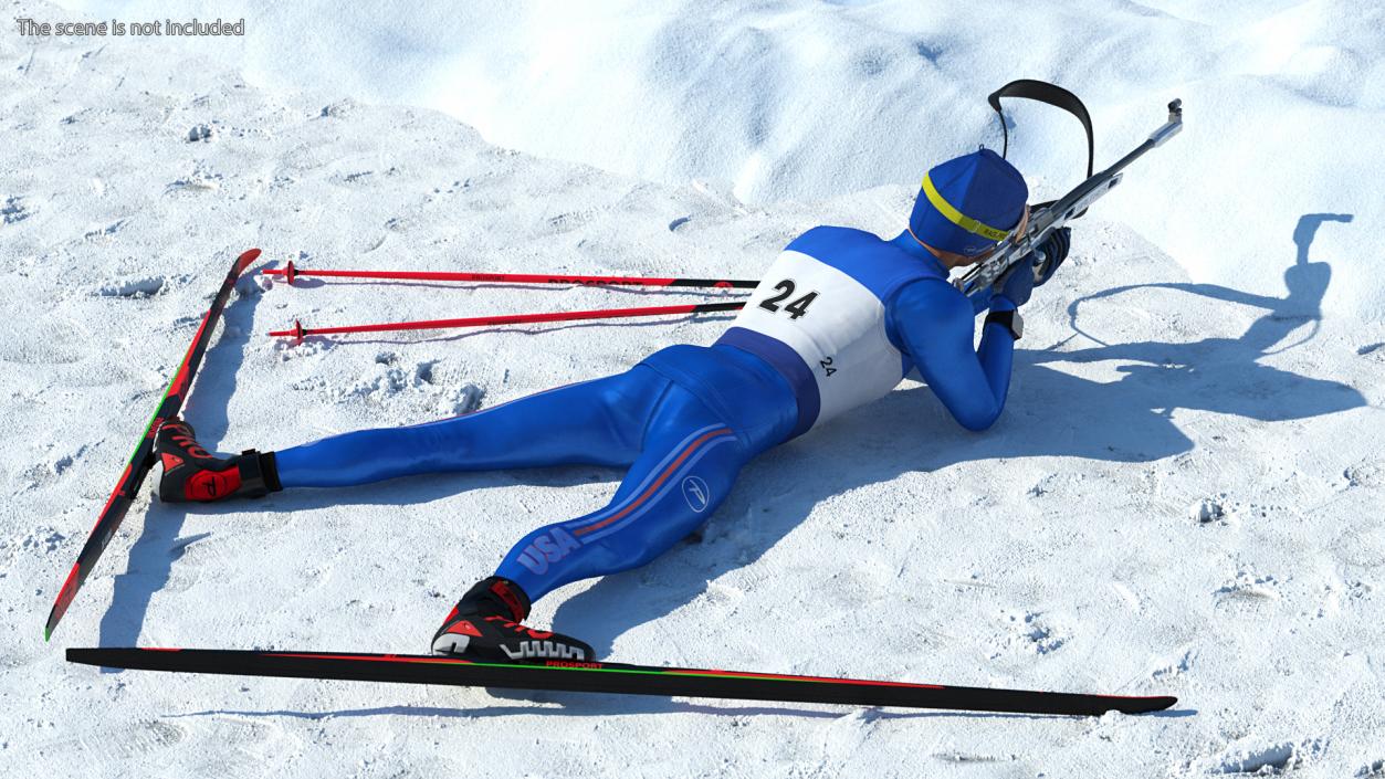 Biathlete Fully Equipped USA Team Shooting Pose 3D