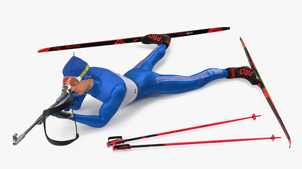 Biathlete Fully Equipped USA Team Shooting Pose 3D