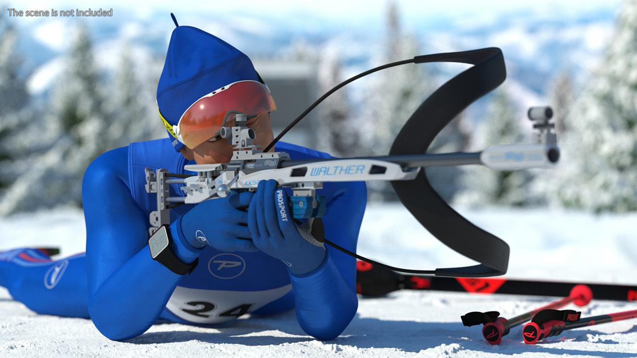 Biathlete Fully Equipped USA Team Shooting Pose 3D