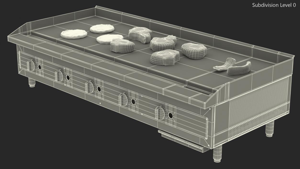 Large Flat Top Gas Countertop Griddle with Meat 3D