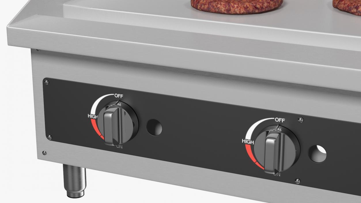 Large Flat Top Gas Countertop Griddle with Meat 3D