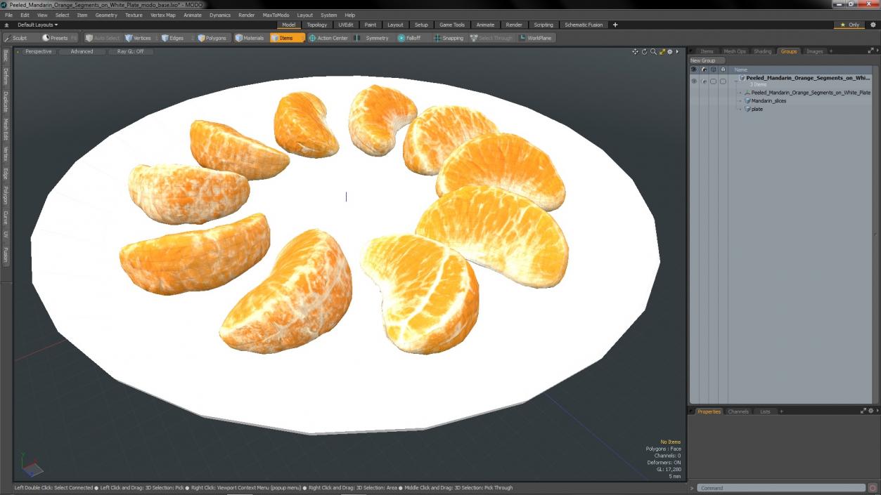 3D Peeled Mandarin Orange Segments on White Plate