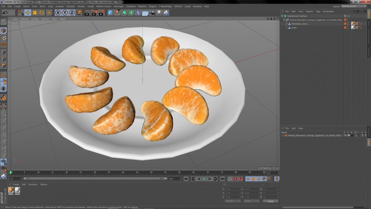 3D Peeled Mandarin Orange Segments on White Plate