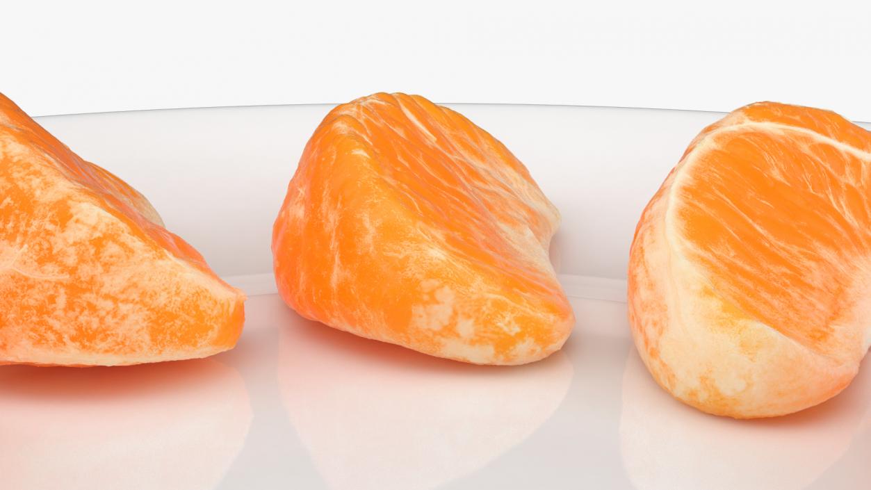 3D Peeled Mandarin Orange Segments on White Plate