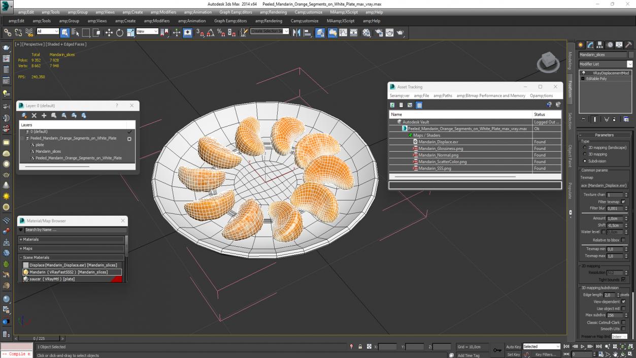 3D Peeled Mandarin Orange Segments on White Plate