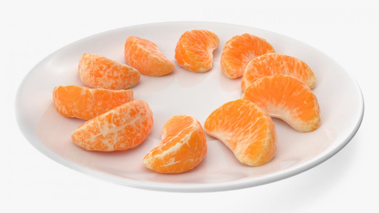 3D Peeled Mandarin Orange Segments on White Plate