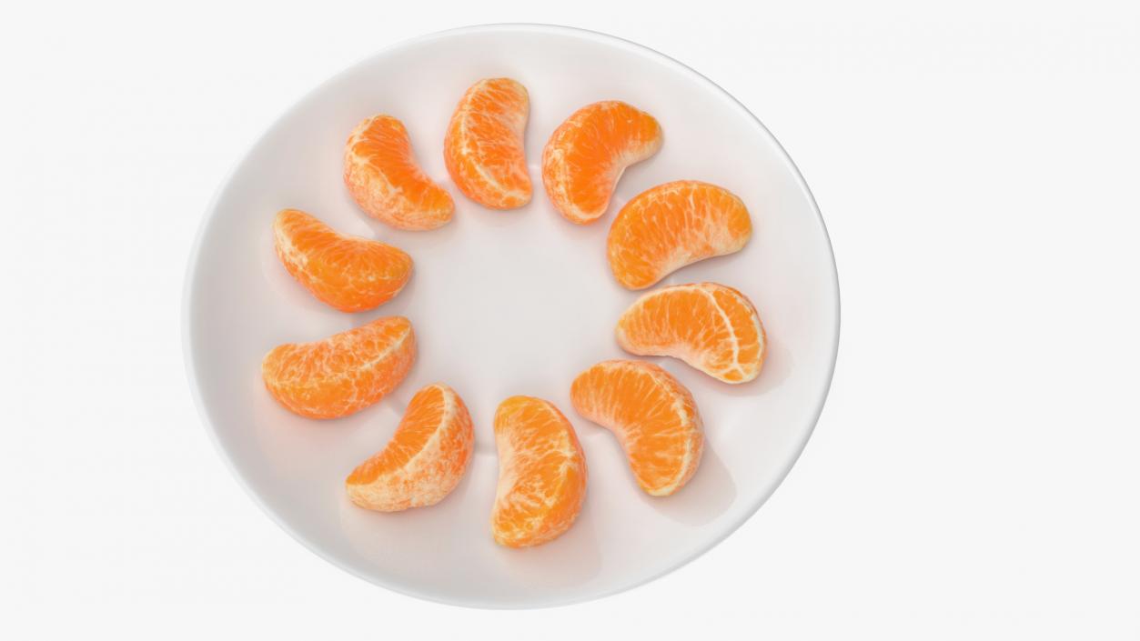 3D Peeled Mandarin Orange Segments on White Plate