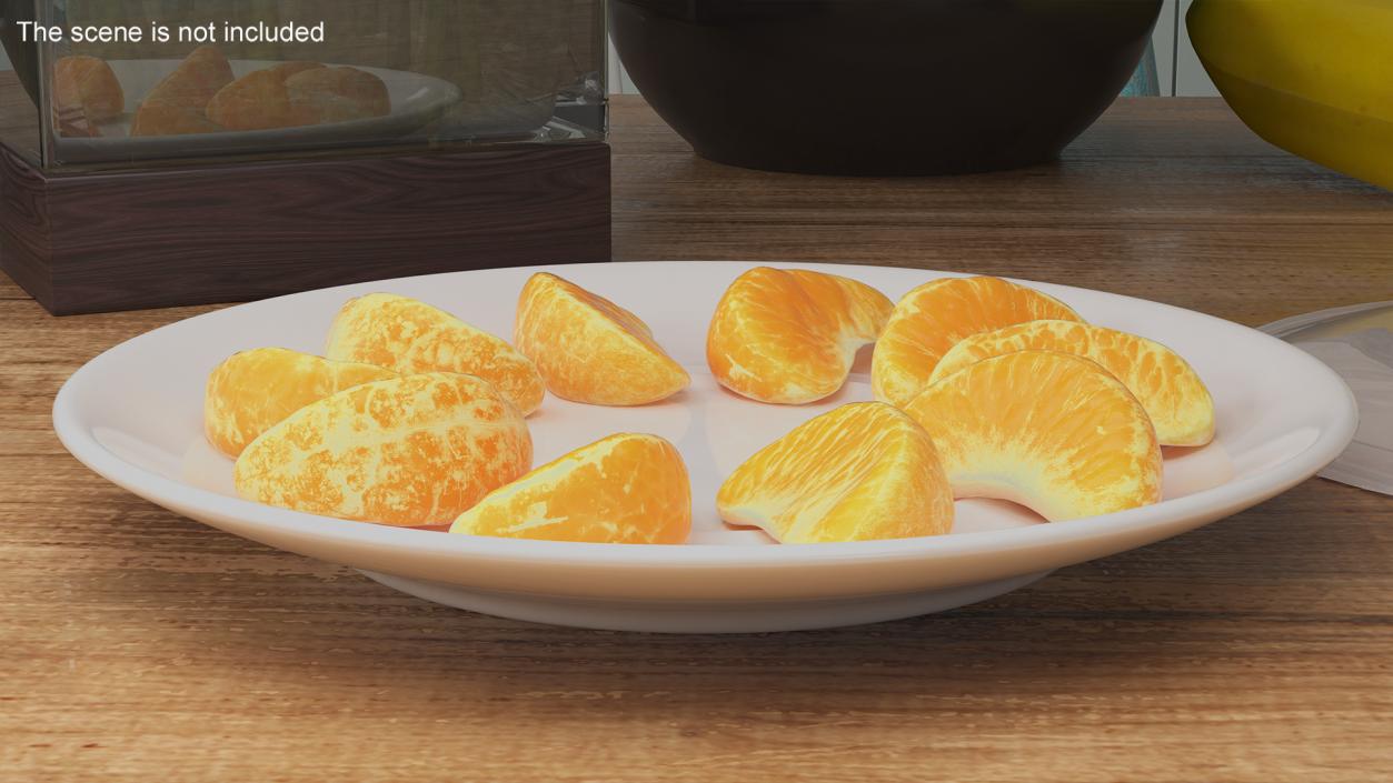 3D Peeled Mandarin Orange Segments on White Plate