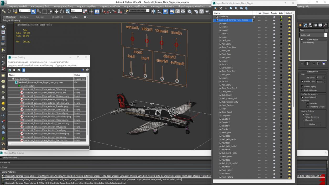 3D Beechcraft Bonanza Plane Rigged