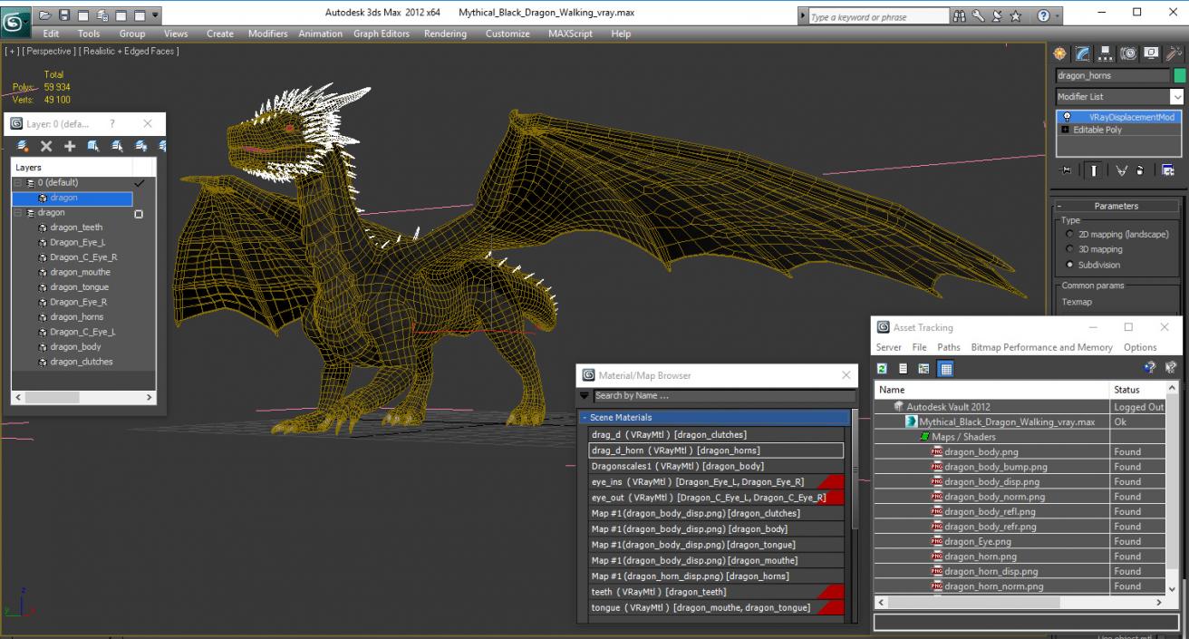 Mythical Black Dragon Walking 3D model