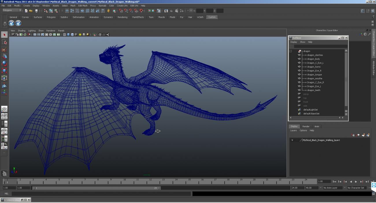 Mythical Black Dragon Walking 3D model