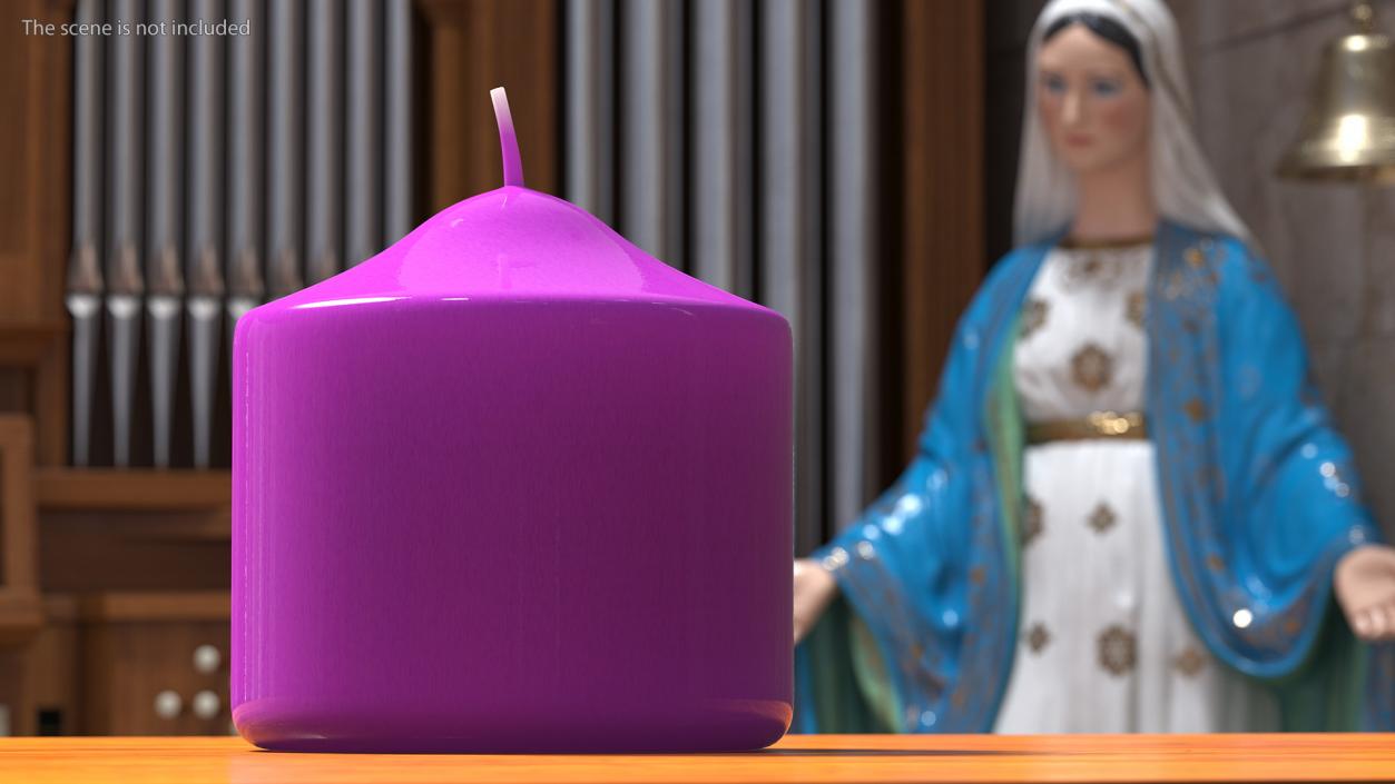 3D Wide Altar Pillar Candle Purple