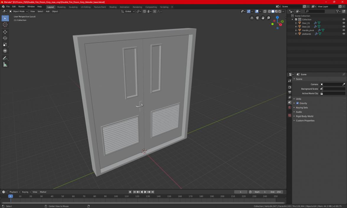 Double Fire Doors Grey 3D