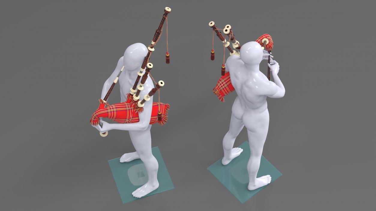 3D Mannequin with Scottish Red Bagpipes 2 model