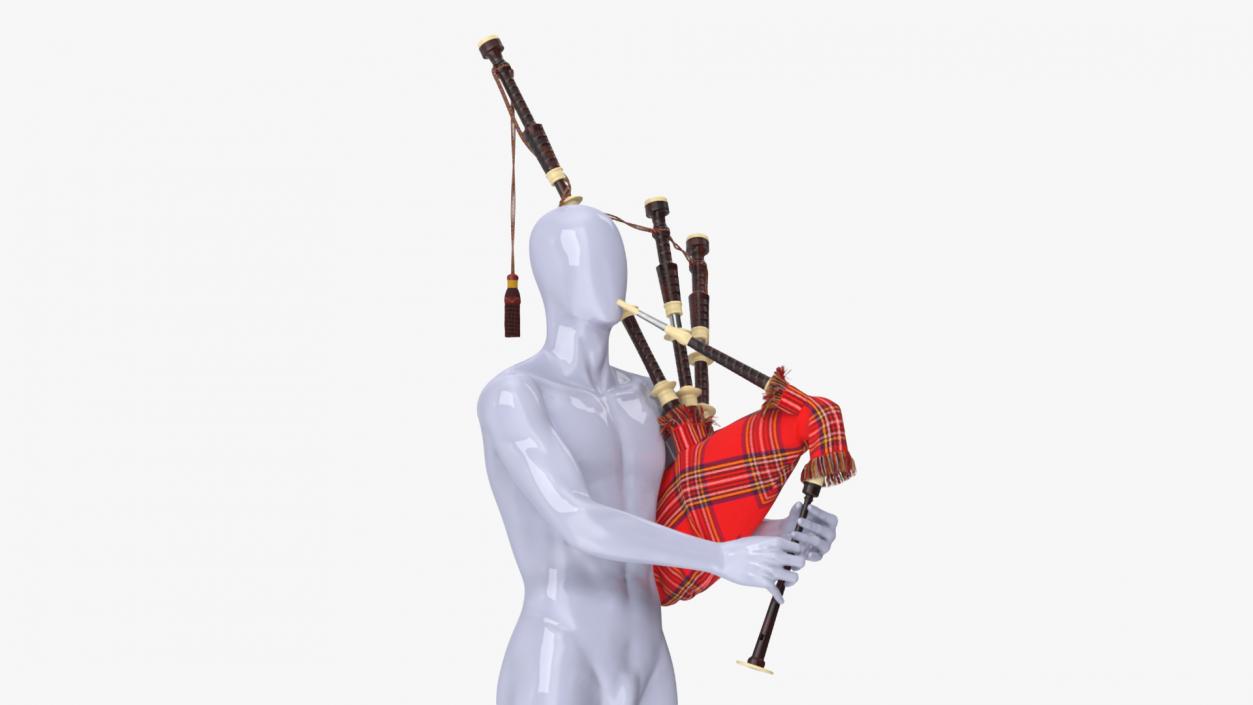 3D Mannequin with Scottish Red Bagpipes 2 model