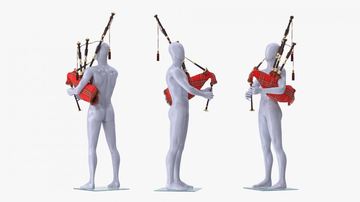 3D Mannequin with Scottish Red Bagpipes 2 model