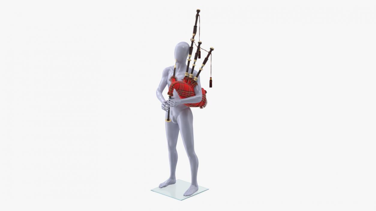 3D Mannequin with Scottish Red Bagpipes 2 model