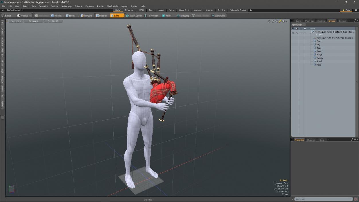 3D Mannequin with Scottish Red Bagpipes 2 model