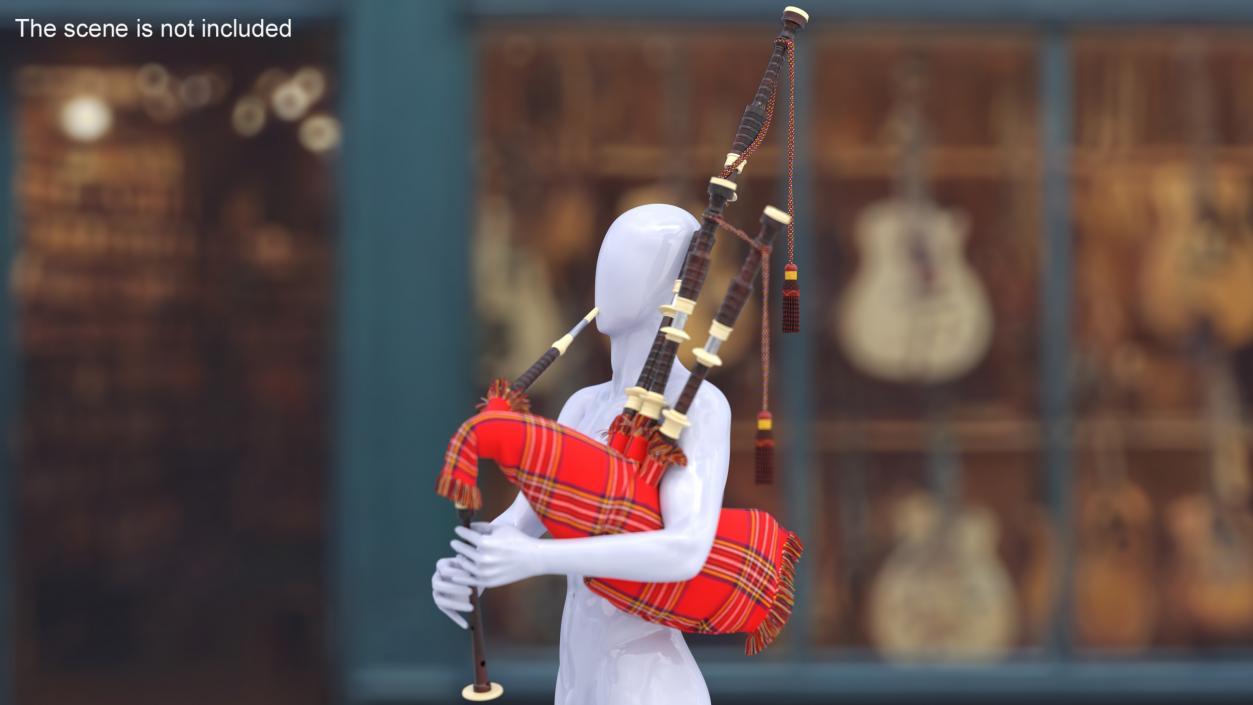 3D Mannequin with Scottish Red Bagpipes 2 model