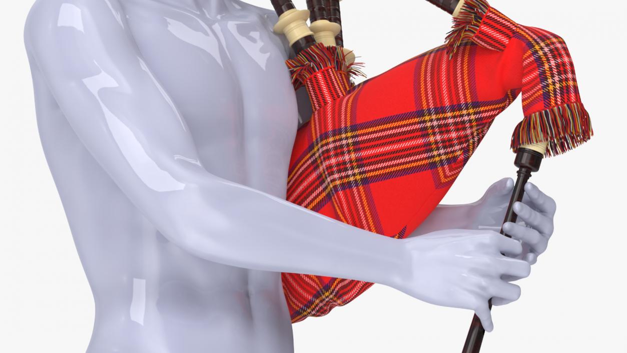 3D Mannequin with Scottish Red Bagpipes 2 model