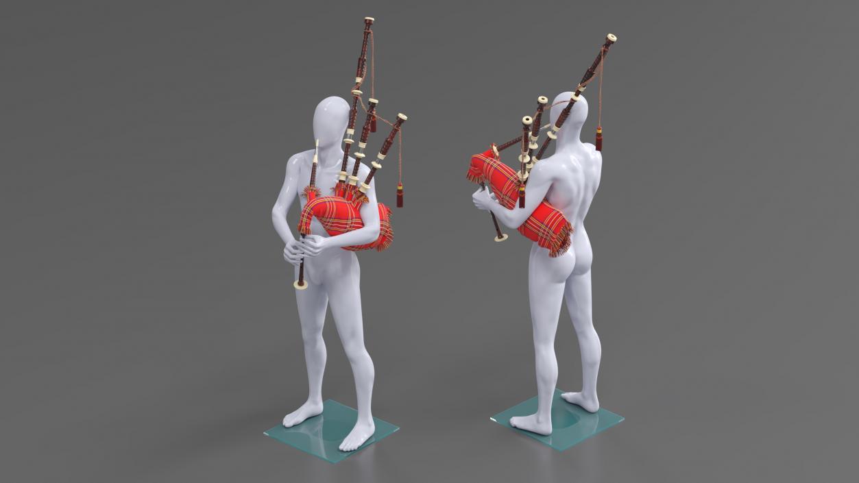 3D Mannequin with Scottish Red Bagpipes 2 model