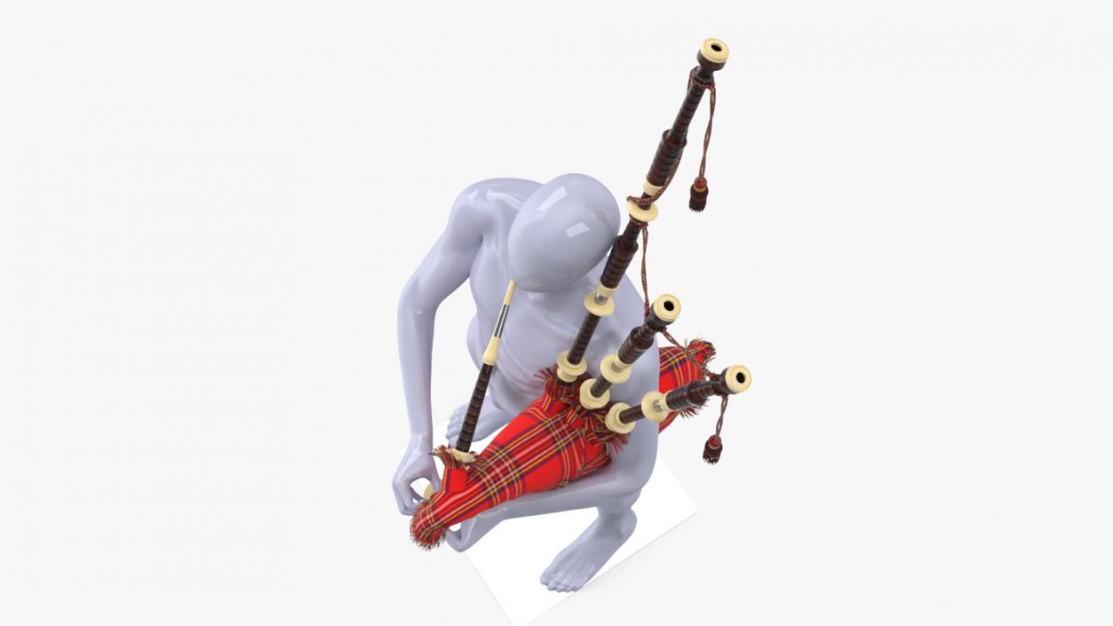 3D Mannequin with Scottish Red Bagpipes 2 model