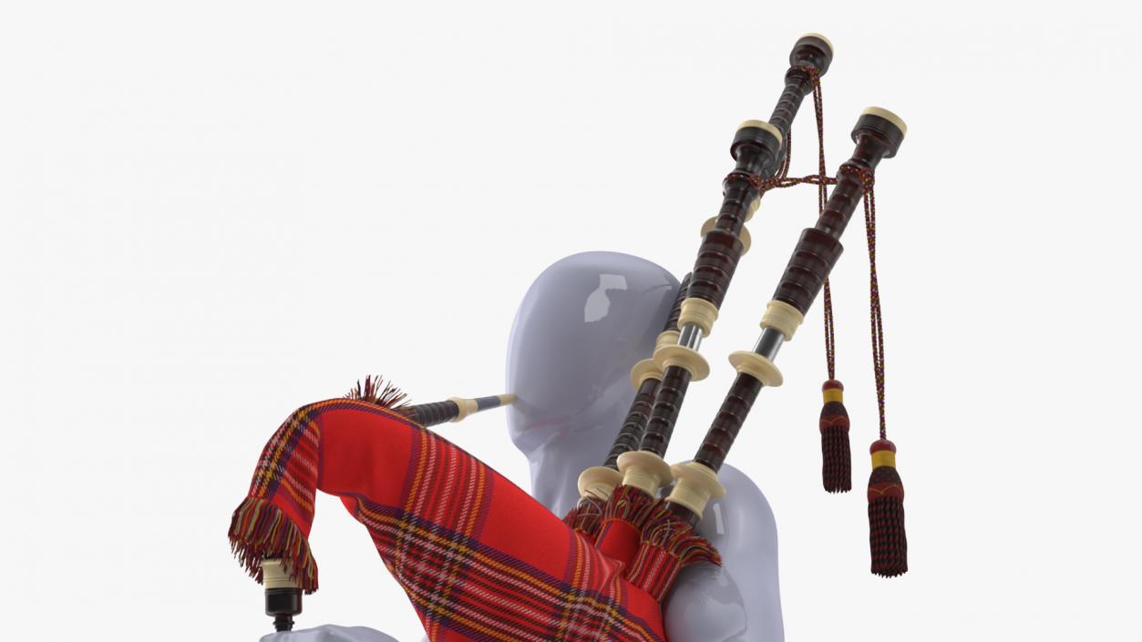 3D Mannequin with Scottish Red Bagpipes 2 model