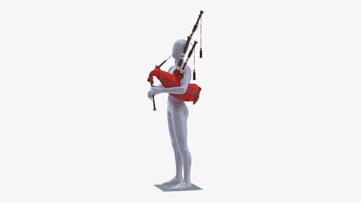 3D Mannequin with Scottish Red Bagpipes 2 model