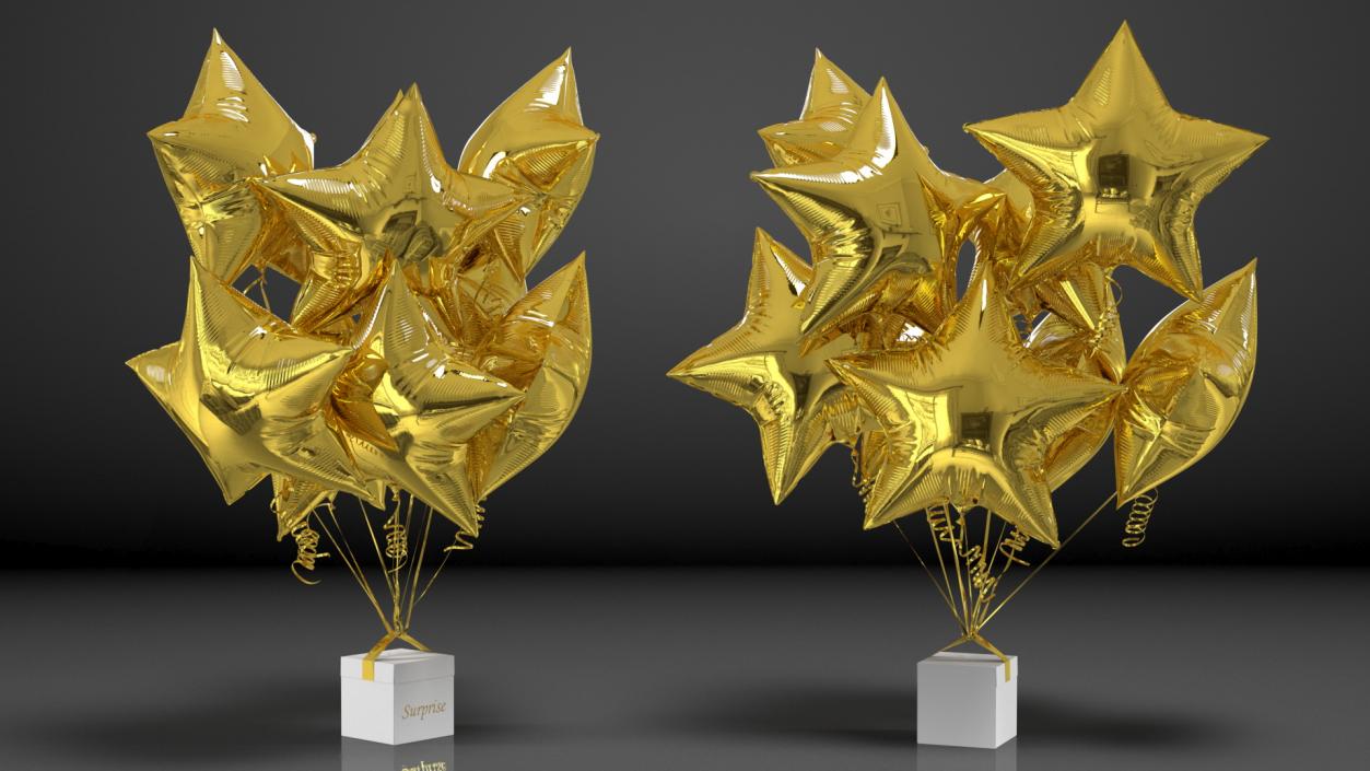 Gold Star Balloon Bouquet with Gift Box 3D model