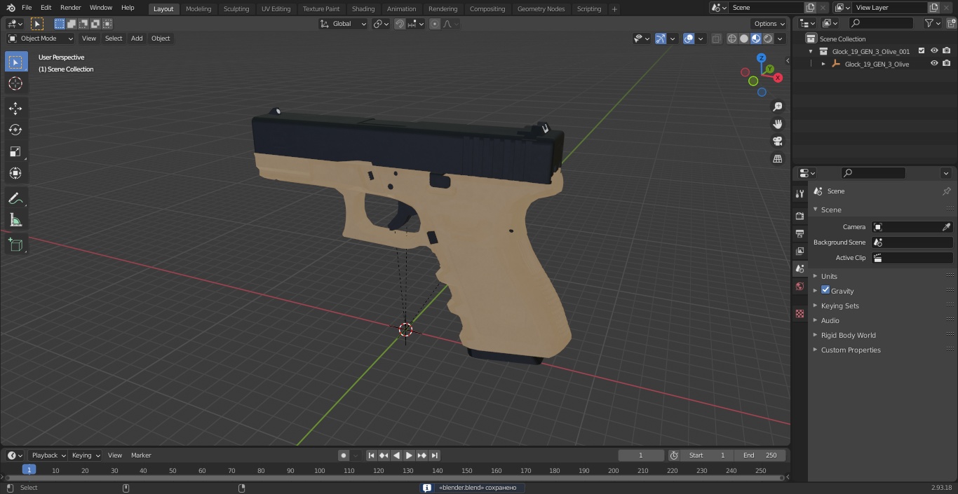 3D model Glock 19 GEN 3 Olive