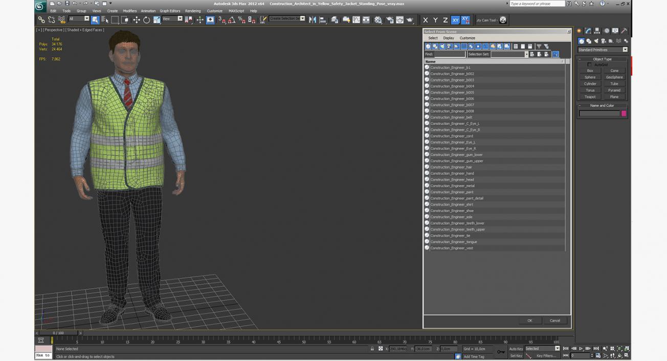 3D model Construction Architect in Yellow Safety Jacket Standing Pose