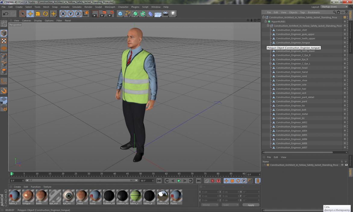 3D model Construction Architect in Yellow Safety Jacket Standing Pose