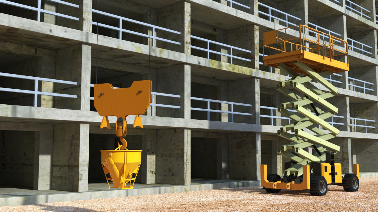 Tower Crane with Concrete Bucket 3D