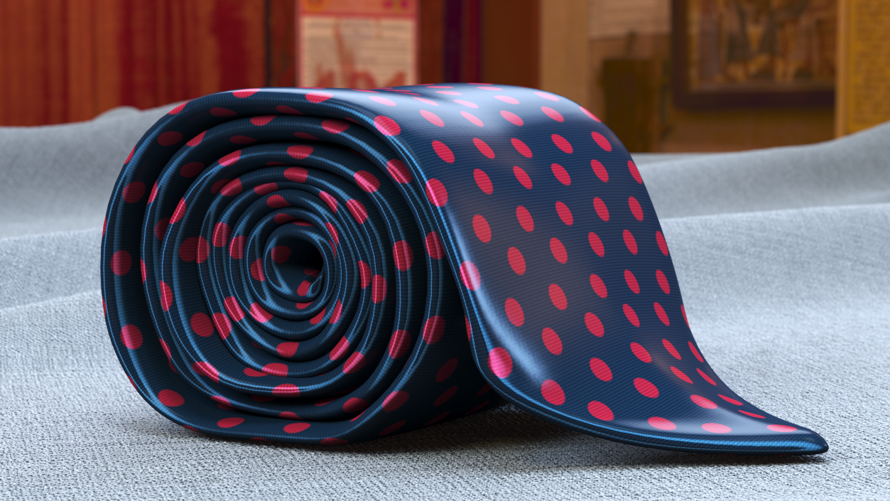 Silk Tie with Red Dots 3D