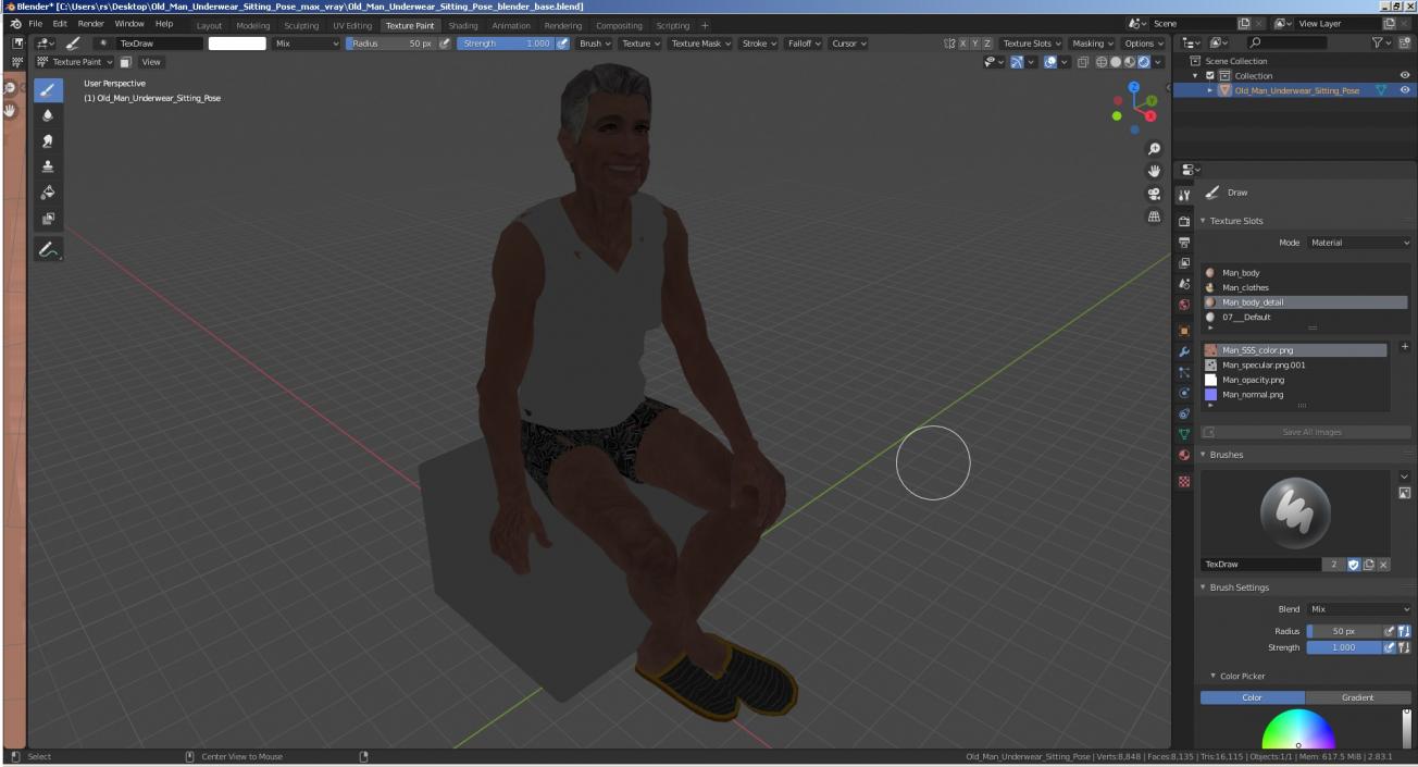 3D model Old Man Underwear Sitting Pose