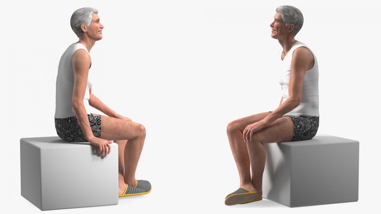 3D model Old Man Underwear Sitting Pose