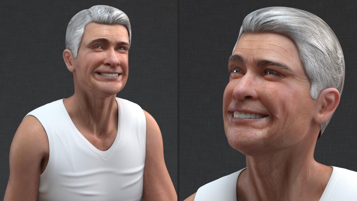 3D model Old Man Underwear Sitting Pose