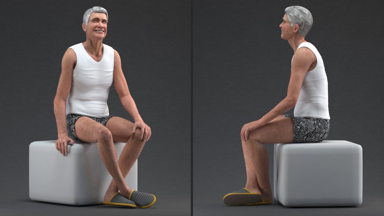 3D model Old Man Underwear Sitting Pose