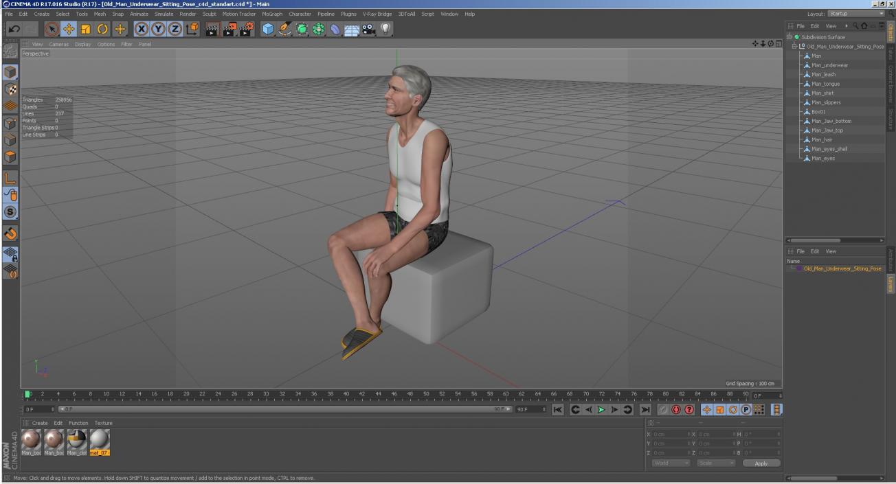 3D model Old Man Underwear Sitting Pose