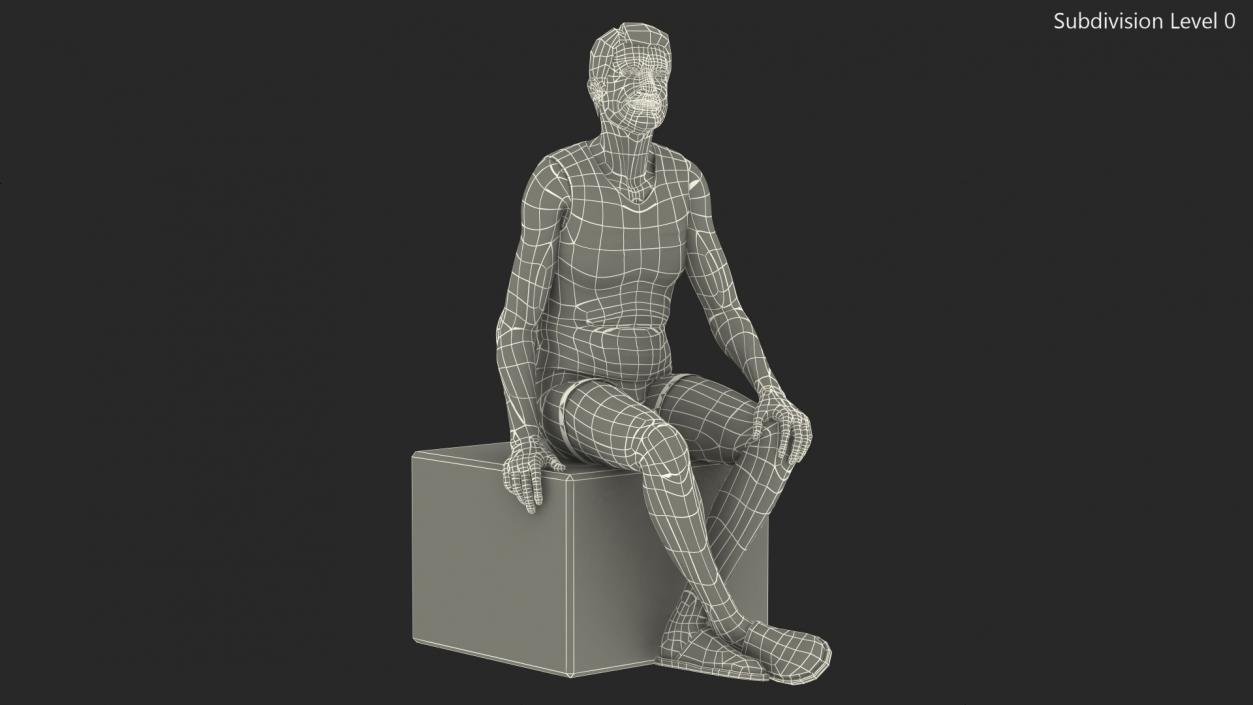 3D model Old Man Underwear Sitting Pose