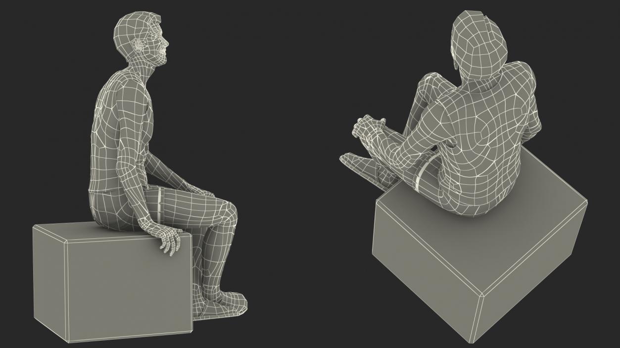 3D model Old Man Underwear Sitting Pose