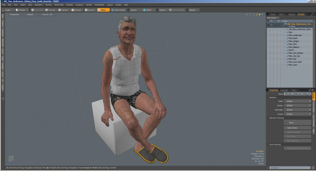 3D model Old Man Underwear Sitting Pose