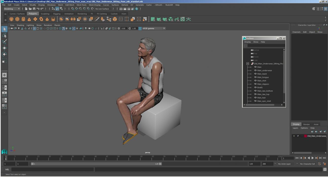 3D model Old Man Underwear Sitting Pose