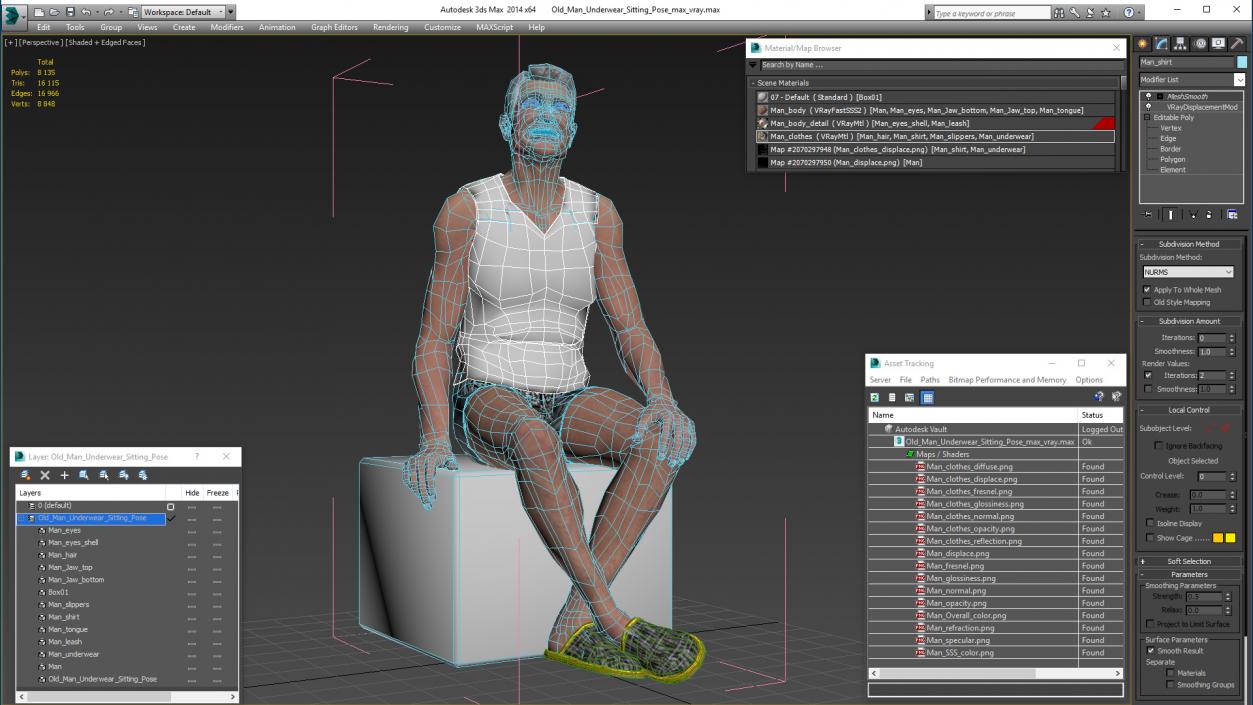 3D model Old Man Underwear Sitting Pose