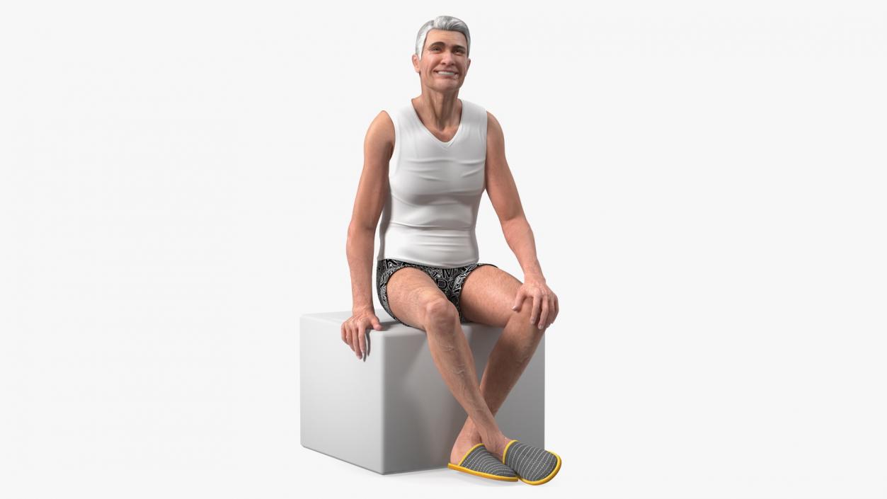 3D model Old Man Underwear Sitting Pose