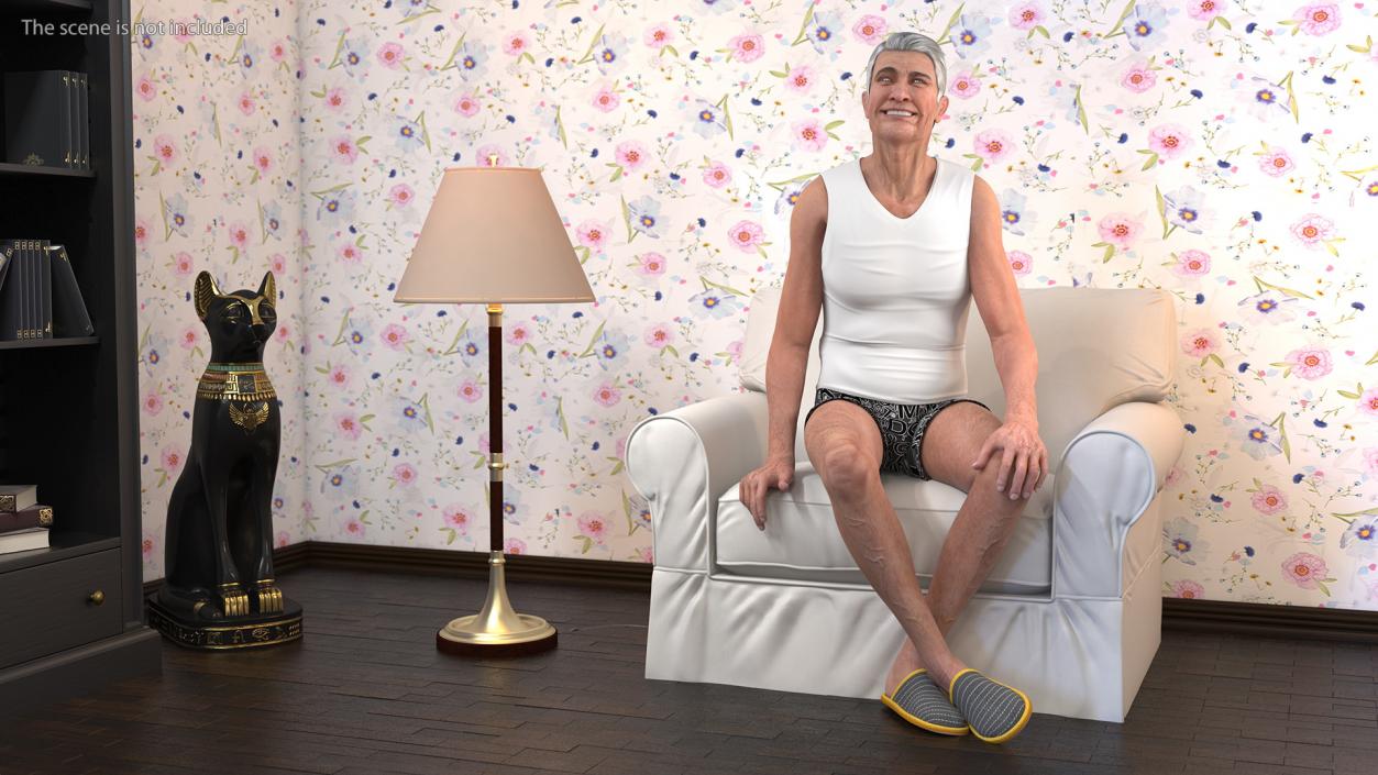 3D model Old Man Underwear Sitting Pose