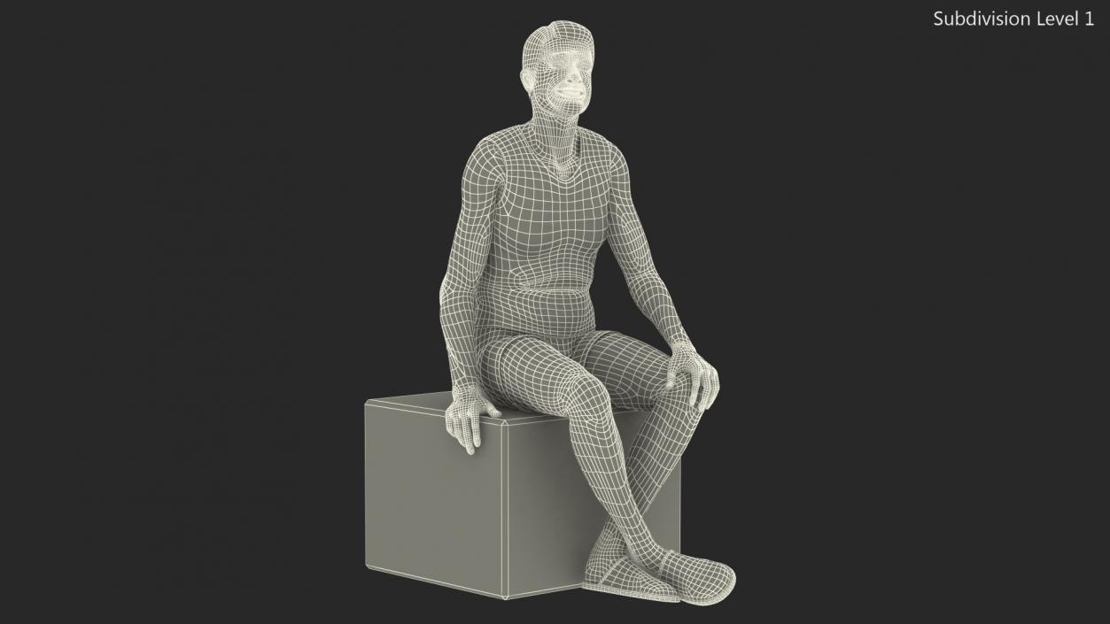 3D model Old Man Underwear Sitting Pose