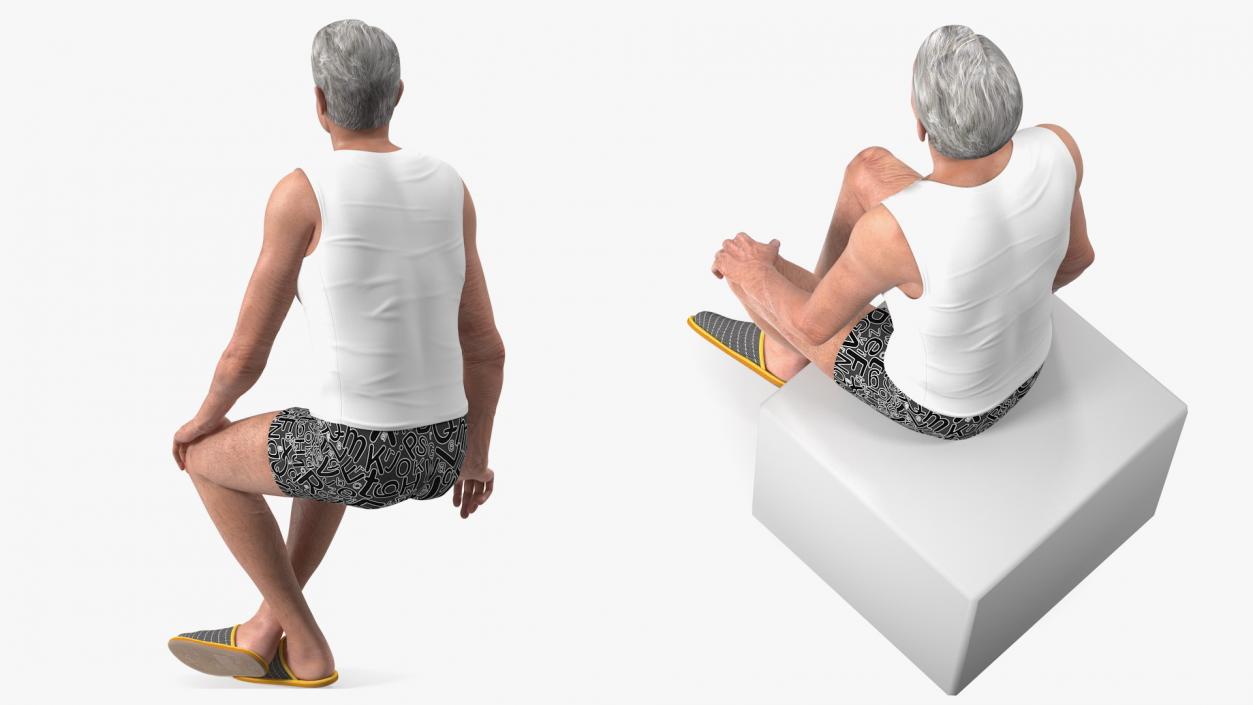 3D model Old Man Underwear Sitting Pose