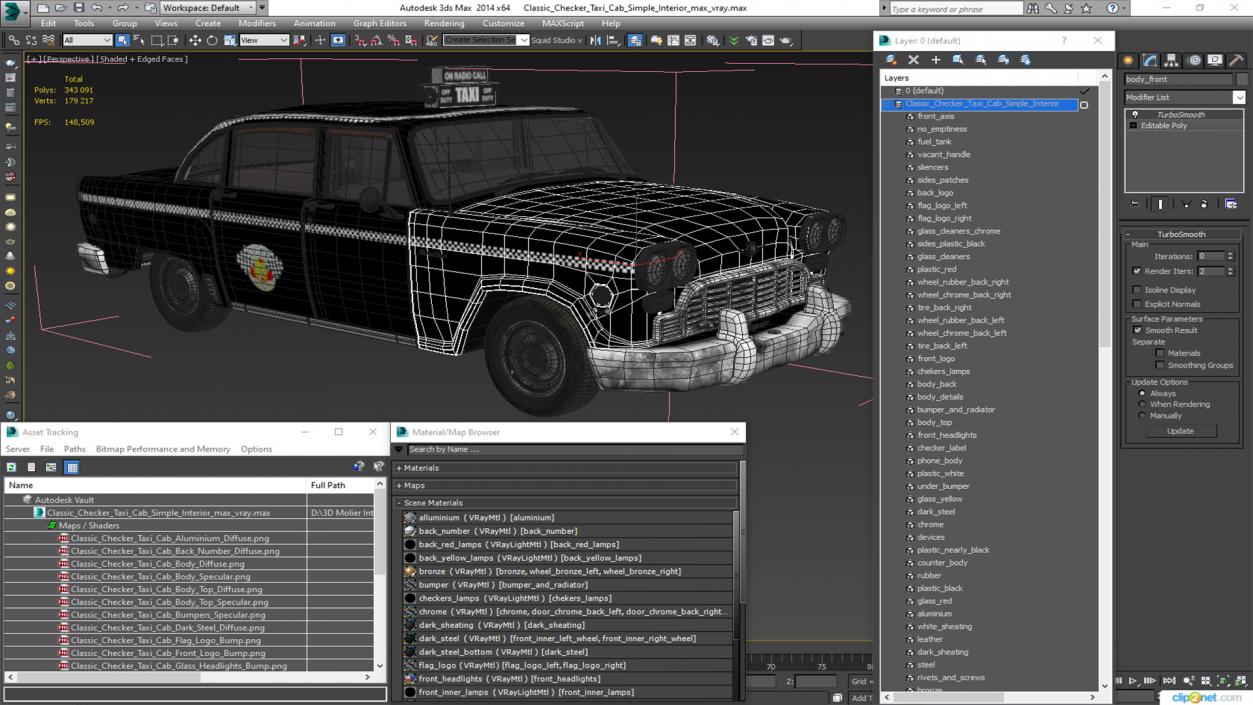 3D model Classic Checker Taxi Cab Simple Interior